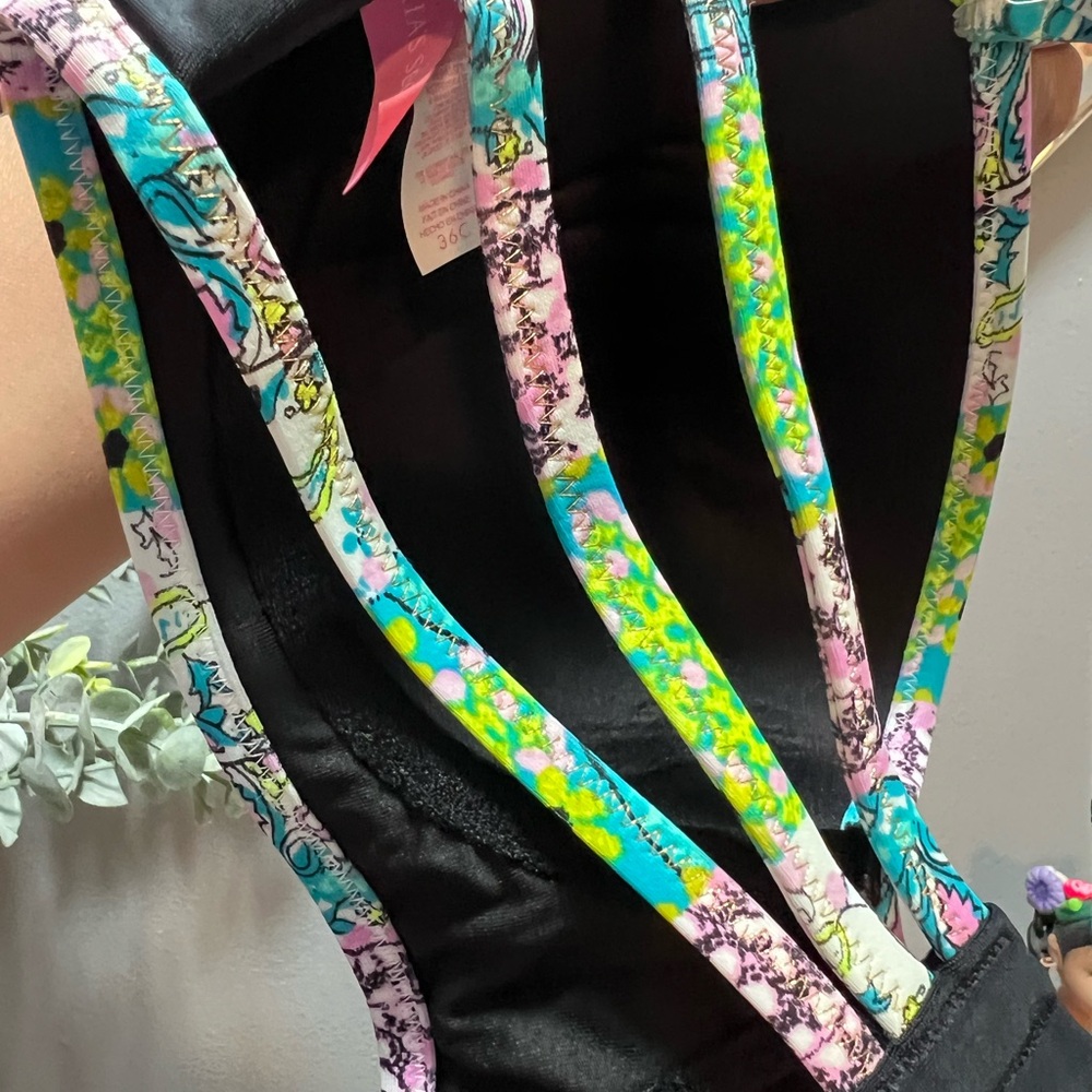 Victoria's Secret Black and Colorful Patterned Bikini Top - Picture 4 of 7